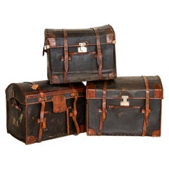 Authentic Antique Set of 3 Travel Trunks with Monograms from Sweden