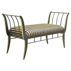 Vintage Heavy Iron Regency Black Gold Saber Leg Window Bench by Bloomingdales