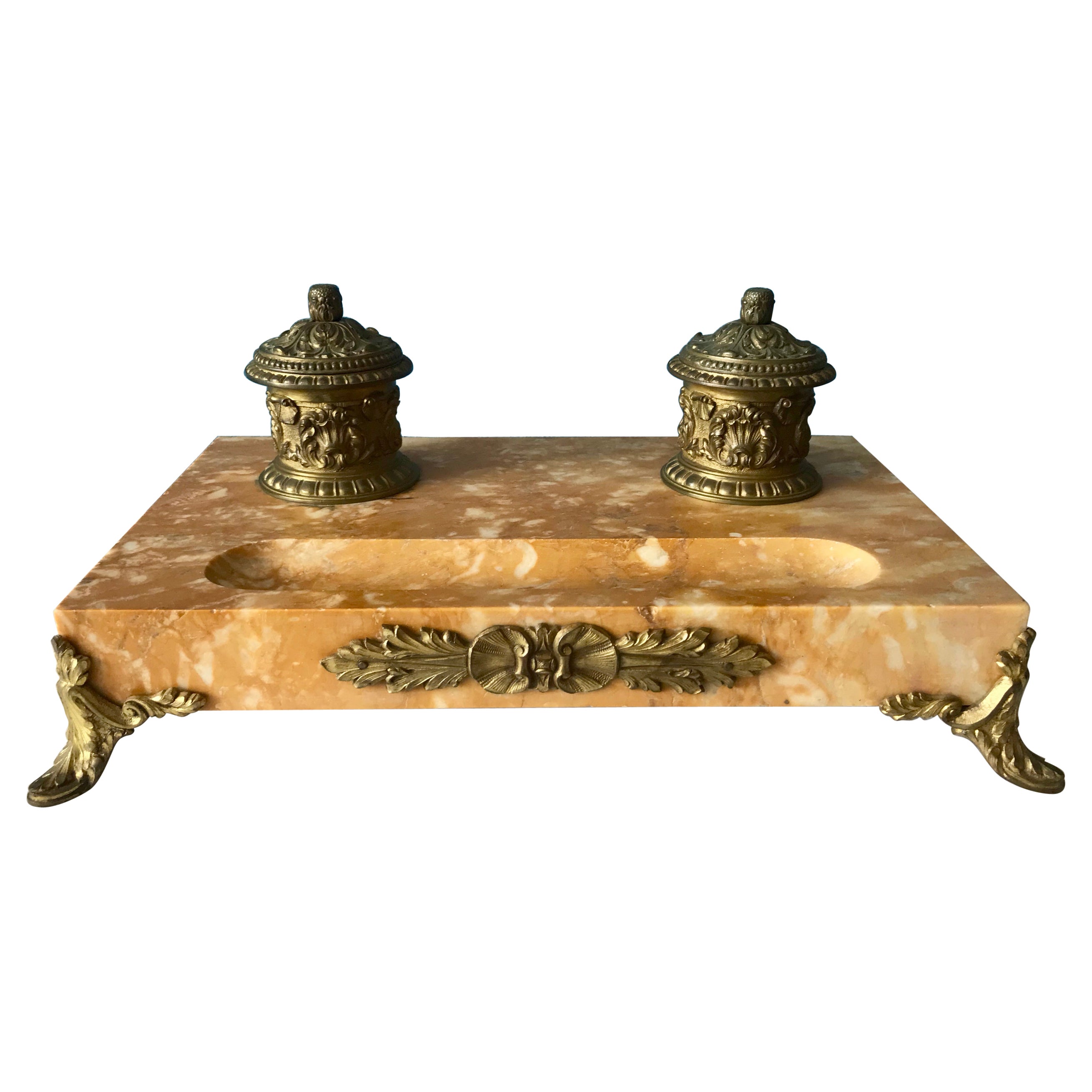 Massive 19th Century Sienna Marble Inkwell For Sale