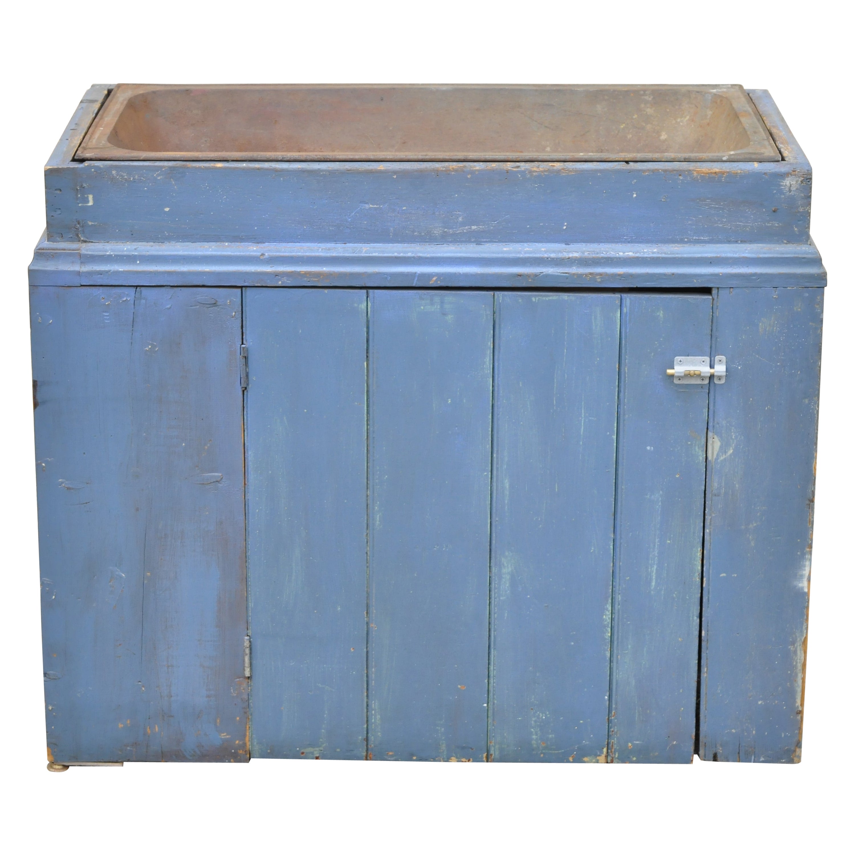 Antique Blue Distress Painted Cupboard Cabinet Vanity Cast Iron Sink For Sale
