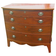 Antique American Federal Hepplewhite Period Mahogany Bowfront Chest of Four Drawers