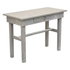 Antique American Gray Distress Painted 1 Drawer Small Work Table Desk