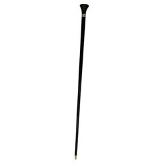 Walking Stick Cane High Gloss Black Wood Silver Handle Knob Brass Tip Made Italy