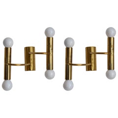 German Designer, Two-Armed Wall Lights, Gold-Plate, Germany, 1960s