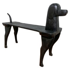 Vintage Steven Huneck Hand Carved Folk Art Dog Bench Circa 1990s