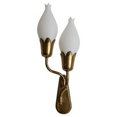 Fog & Mørup, "Tulip" Wall Light / Sconce, Brass, Milk Glass, Denmark, c. 1950s