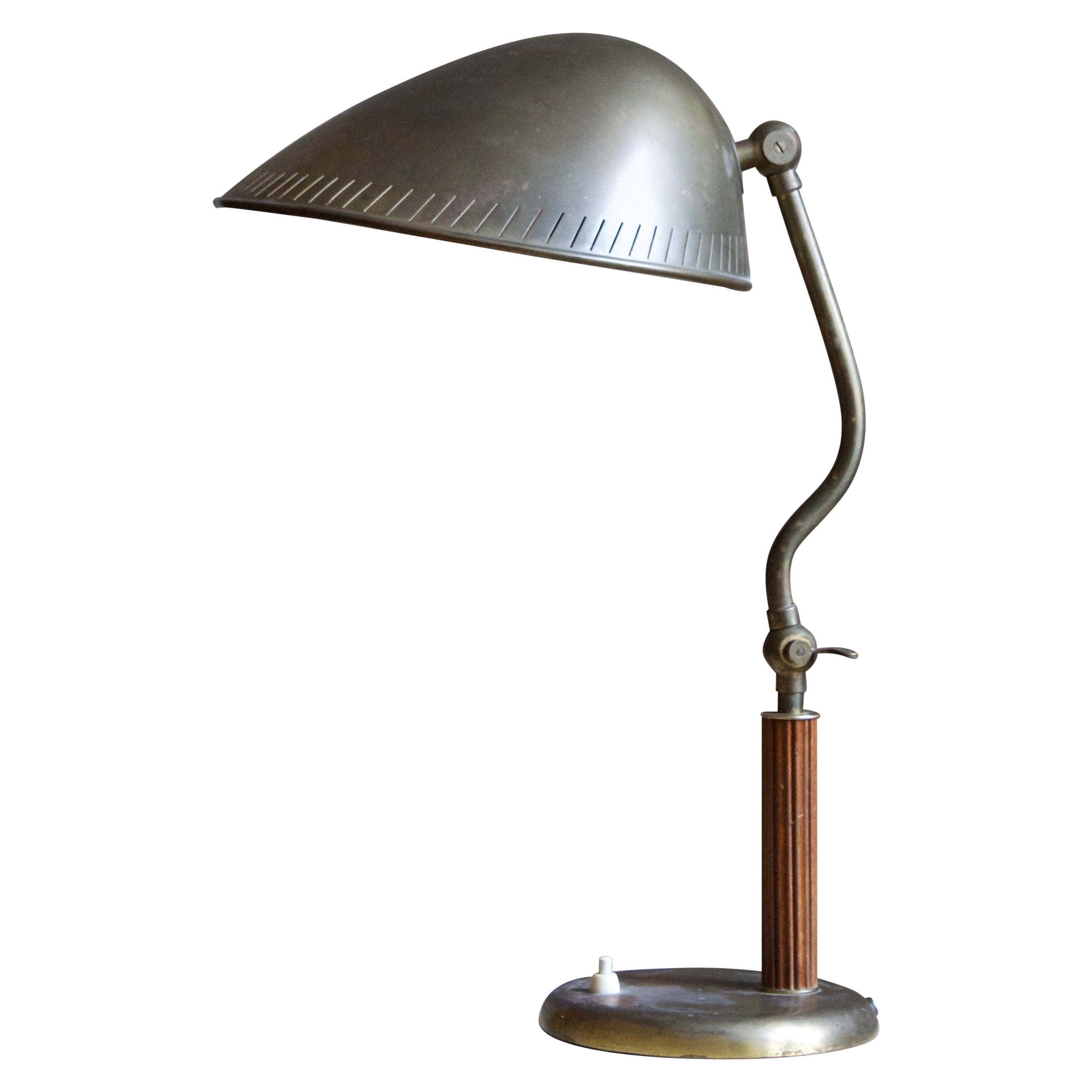 Carl-Axel Acking 'Attributed', Adjustable Table Lamp, Brass Elm, 1940s
