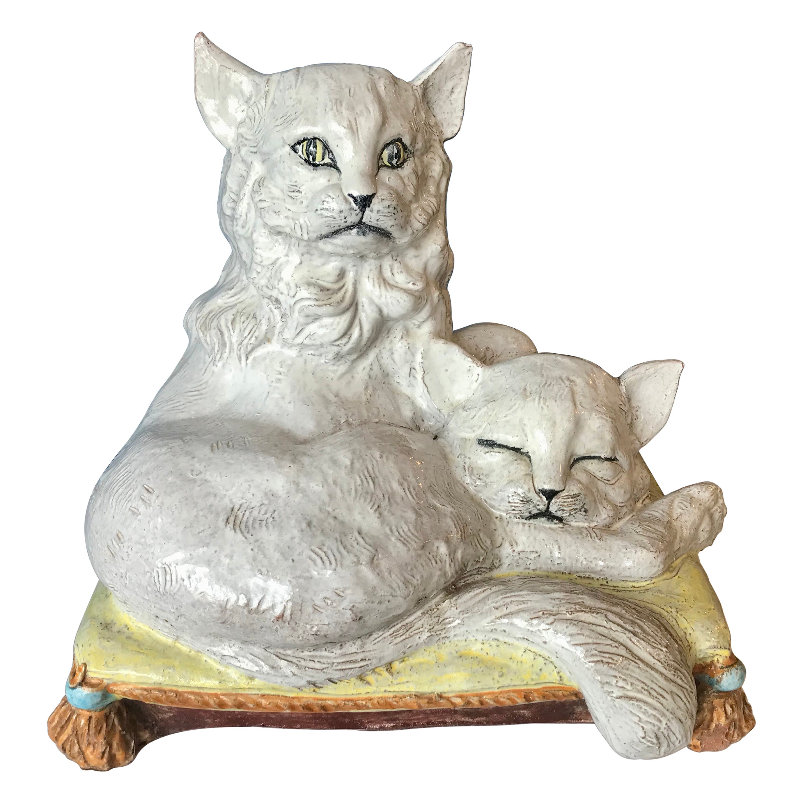 Life Size Italian Terra-Cotta "Cats" on a Pillow