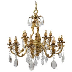 Impressive Gilt Metal Two Tier 15 Light Chandelier