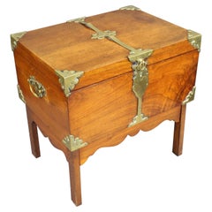 Victorian Brass Bound Walnut Travelling Chest on Folding Legs