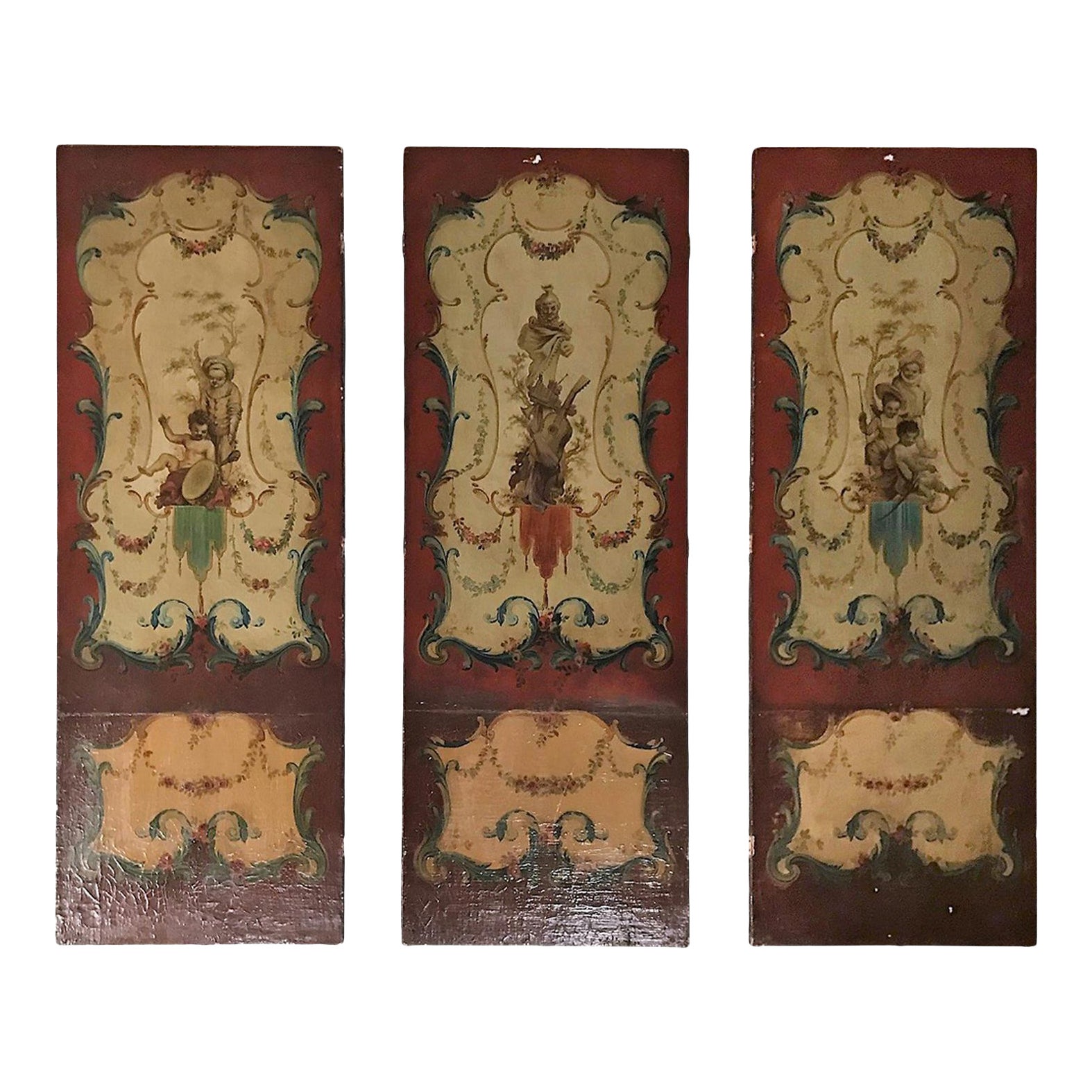 Set of 3 19th Century English Oil on Leather Painting