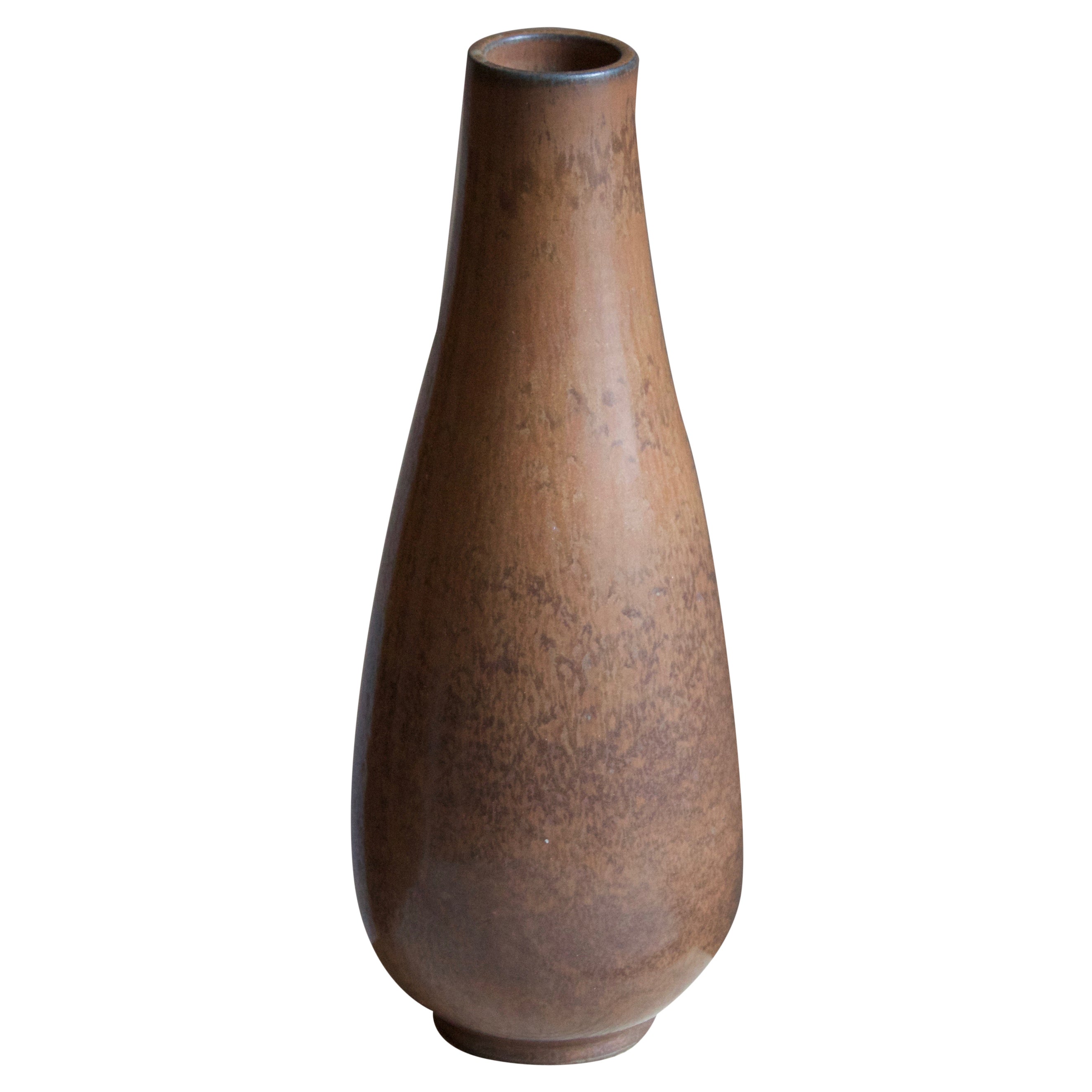 Gunnar Nylund, Vase, Brown Glazed Stoneware, Rörstand, Sweden, 1950s