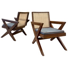 Retro Pierre Jeanneret, French Mid-Century Modern, Lounge Chairs, Chandigarh, 1950s