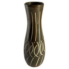 Dark Brown and Cream Decorative Design Vase, East Germany, Mid Century