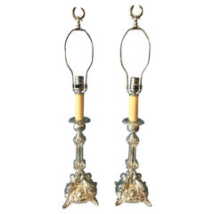 Pair of Continental Silvered Lamps