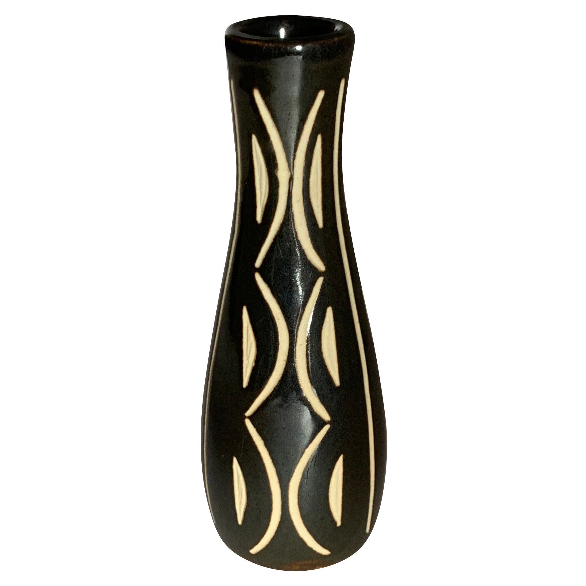 Black and Cream Decorative Design Vase, East Germany, Mid Century