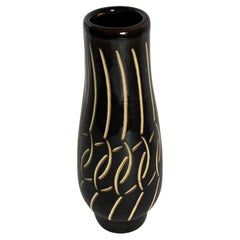 Black and Cream Decorative Design Vase, East Germany, Mid Century