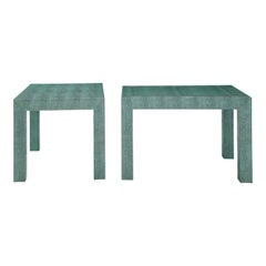 Pair of Turquoise 1980s Leather Wrapped Mid Century Side Table