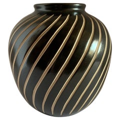 Dark Brown and Cream Decorative Design Vase, East Germany, Mid Century