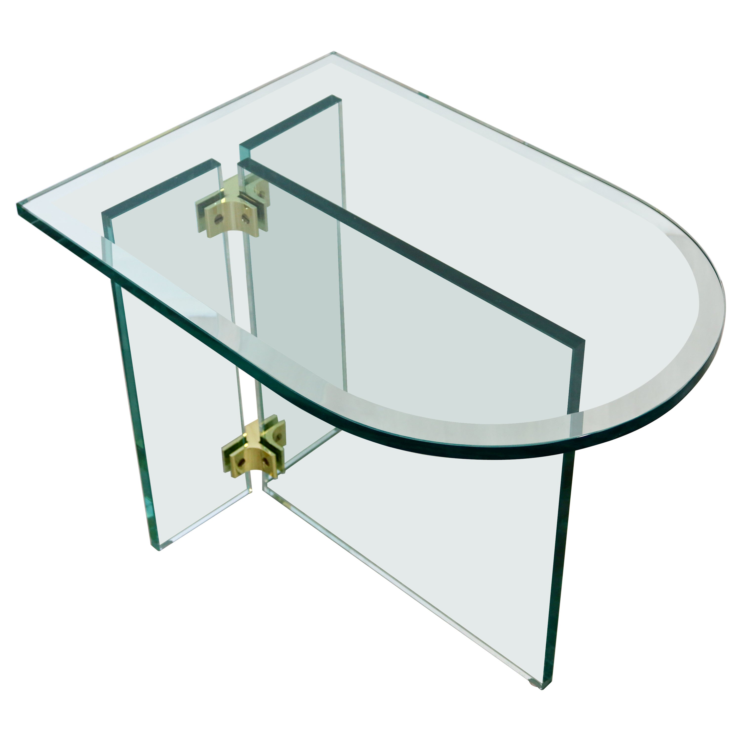 Pace Style Glass and Brass End Table, 1970s at 1stDibs