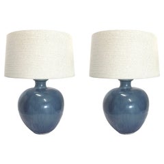 Deep Blue Glazed Pair Lamps, China, Contemporary