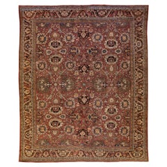 Antique Sultanabad Handmade Floral Red Oversize Wool Rug