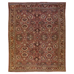 Tapis ancien en laine rouge surdimensionné Sultanabad à motifs floraux fait à la main