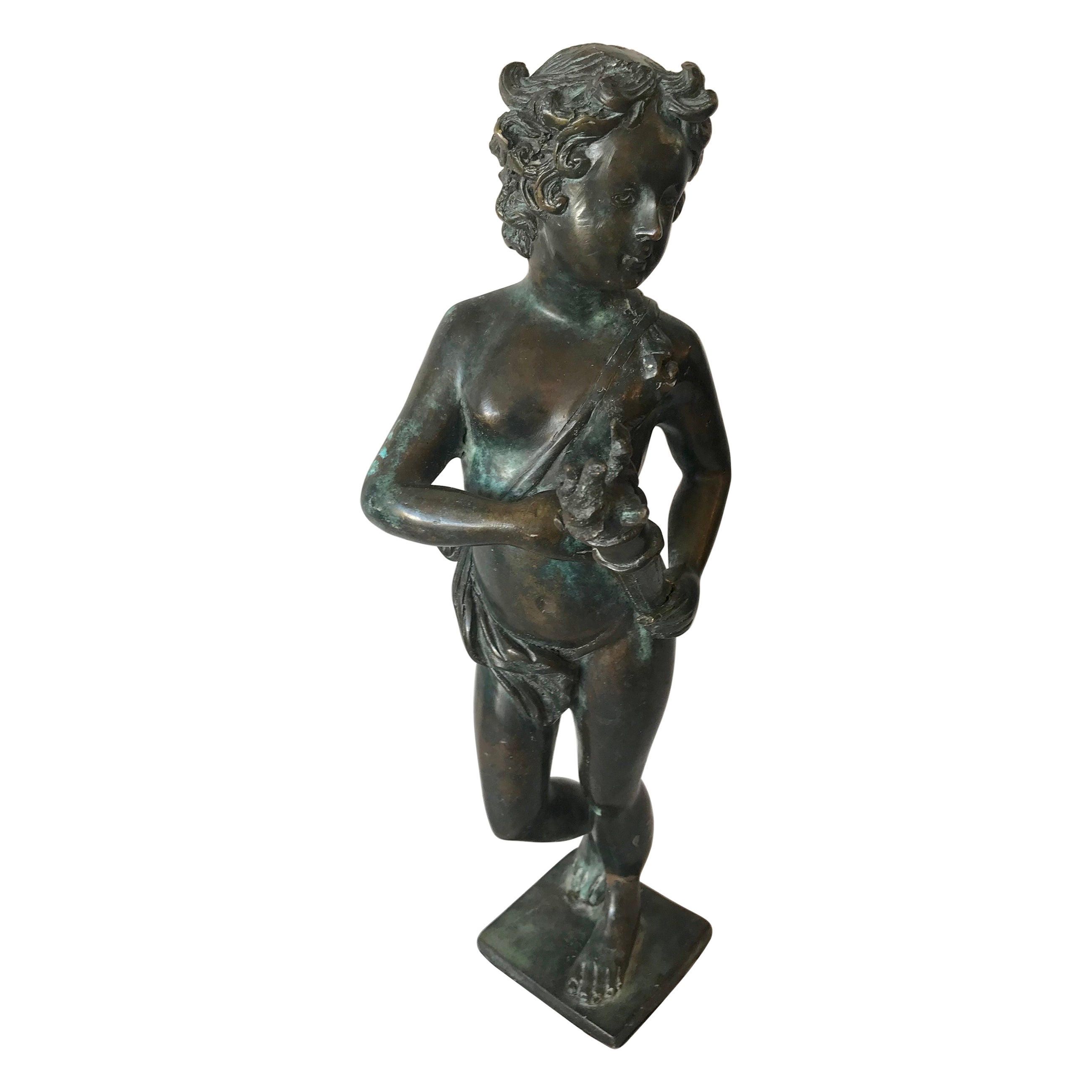 19th Century Contenental Bronze Figure of a Torch Bearer For Sale