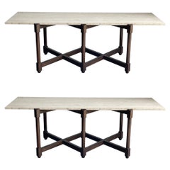 Pair Sofa / Console Tables with Travertine Tops Attr. to Edward Wormley/ Dunbar