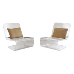 Mid-Century Modern Pair Clear Lucite Lounge Accent Chairs Attr. Gary Gutterman