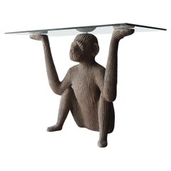 Vintage Sculptural Monkey Console Table