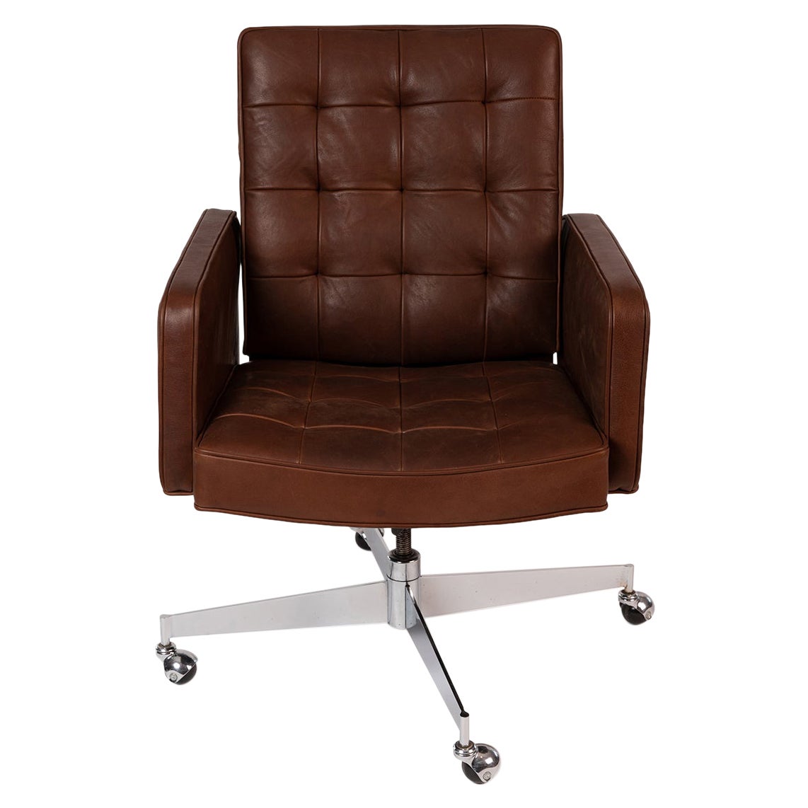 Knoll Chocolate Leather Office Chair by Florence Knoll