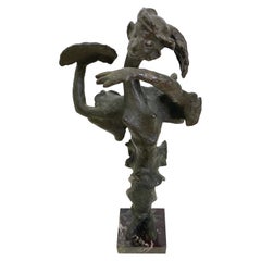 Bronze Abstract Sculpture of a Woman Holding a Fan  