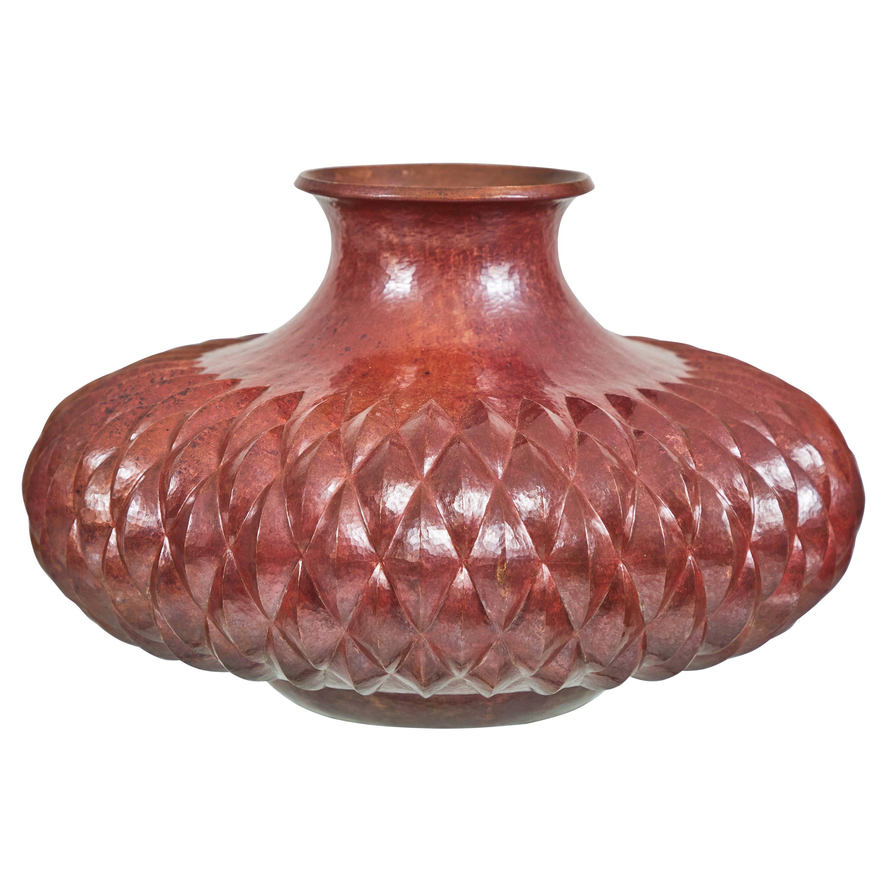 Mexican Hand Chased Copper Vase by Ignacio Punzo Ángel For Sale