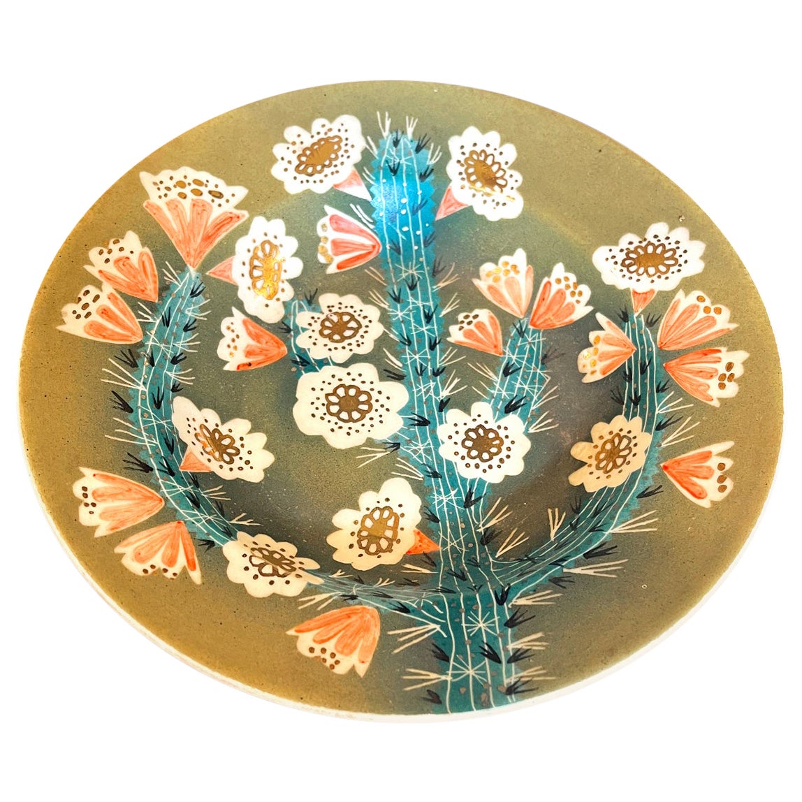 Seltene, leuchtend glasierte Art-Déco-Schale „Flowering Cactus“ von Waylande Gregory