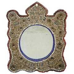 miroir en coquillage et graines de St Malo du 19ème siècle