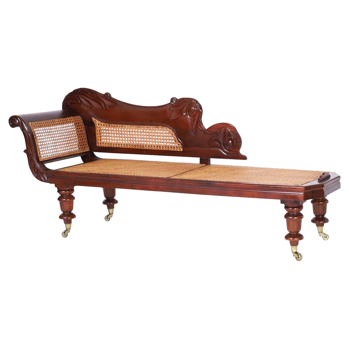 West Indies Carved and Caned Daybed or Chaise Lounge