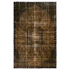 Tapis Art Déco vintage noué à la main en marron, motif géométrique, par Rug & Kilim