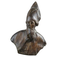 Large Late 17th Century Portrait Bust Carving of a Bishop