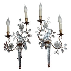 Vintage 1970 ‘Pair of Wall Lights with Parakeet Placed on a Sheath, Maison Bagués