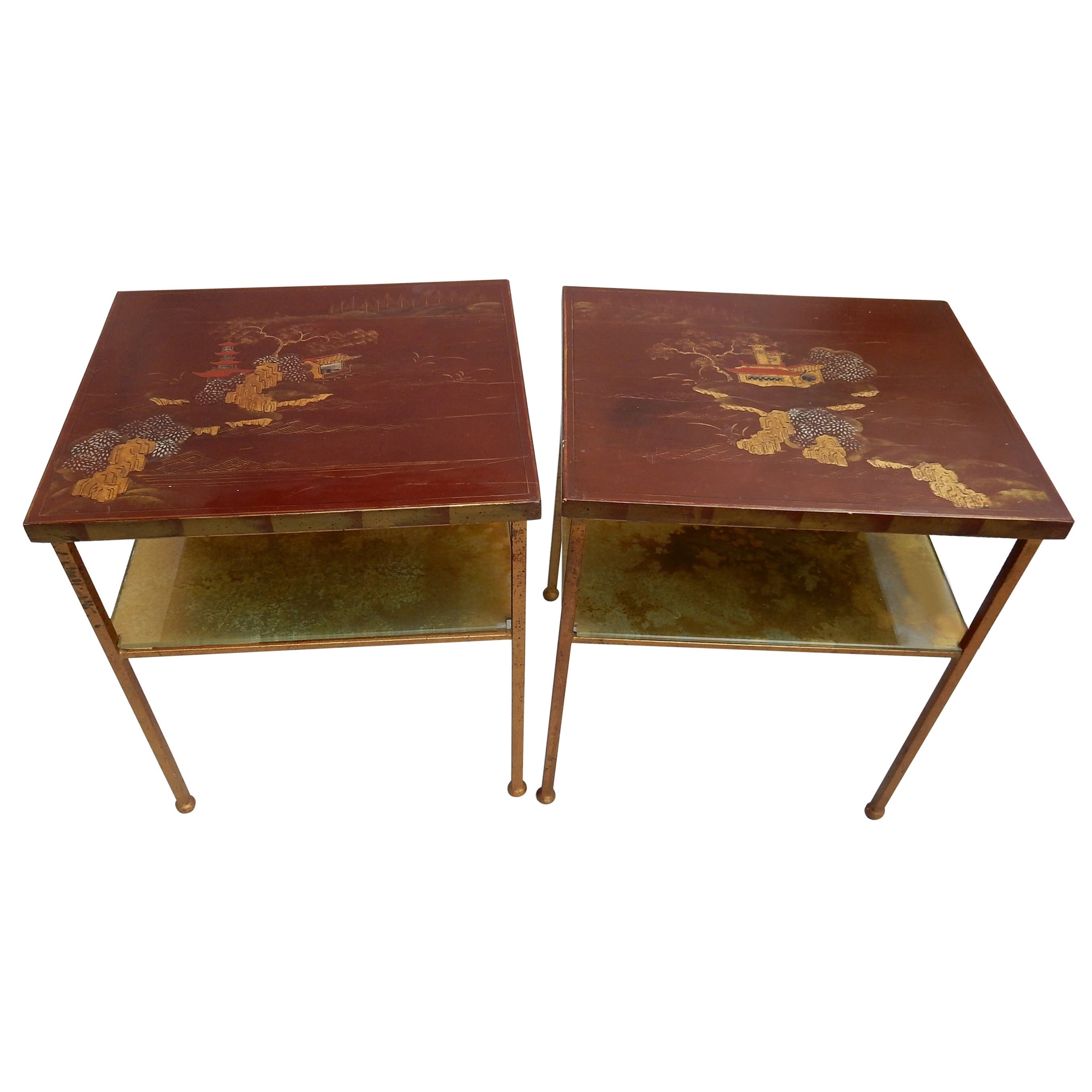 1950/70 ′ Pair of Tables or Ends of Sofas Style Maison Ramsay Chines Decor Lacq For Sale