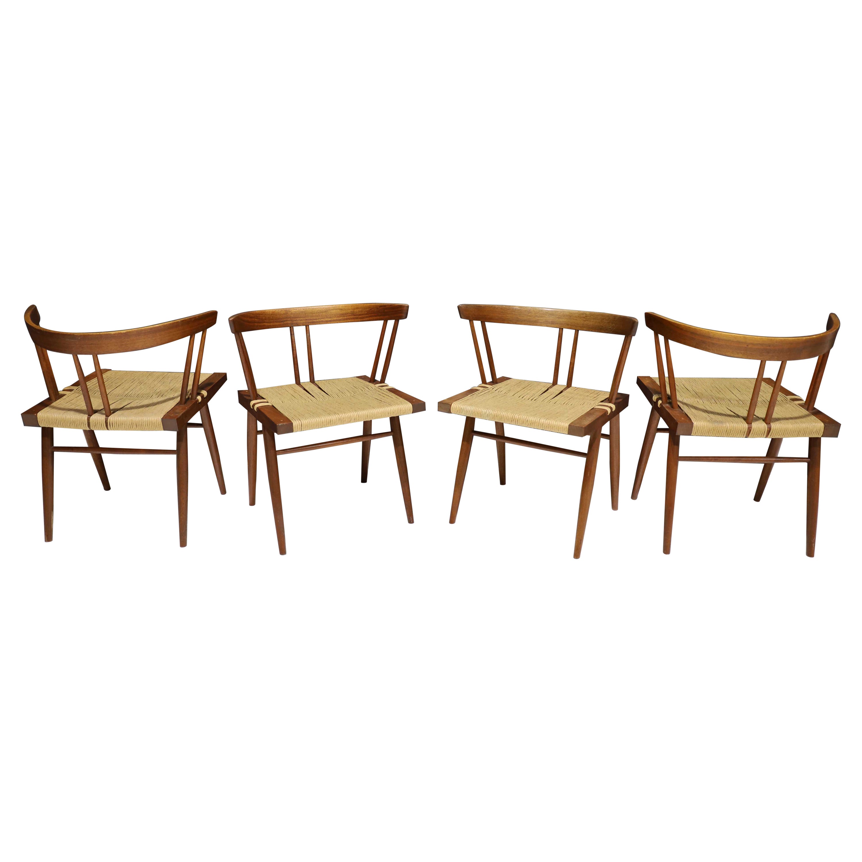 Set of Four Walnut Grass Seat Dining Chairs by George Nakashima, US, 1961