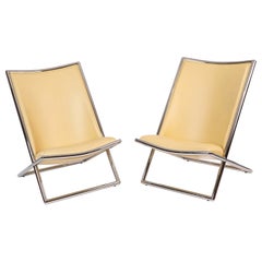 Chaises ciseaux Ward Bennett en cuir jaune et chrome