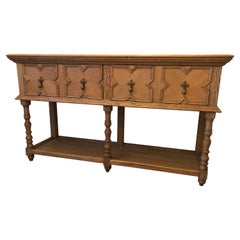 Vintage English Jacobean Style Limed Oak Sideboard / Buffet / Console