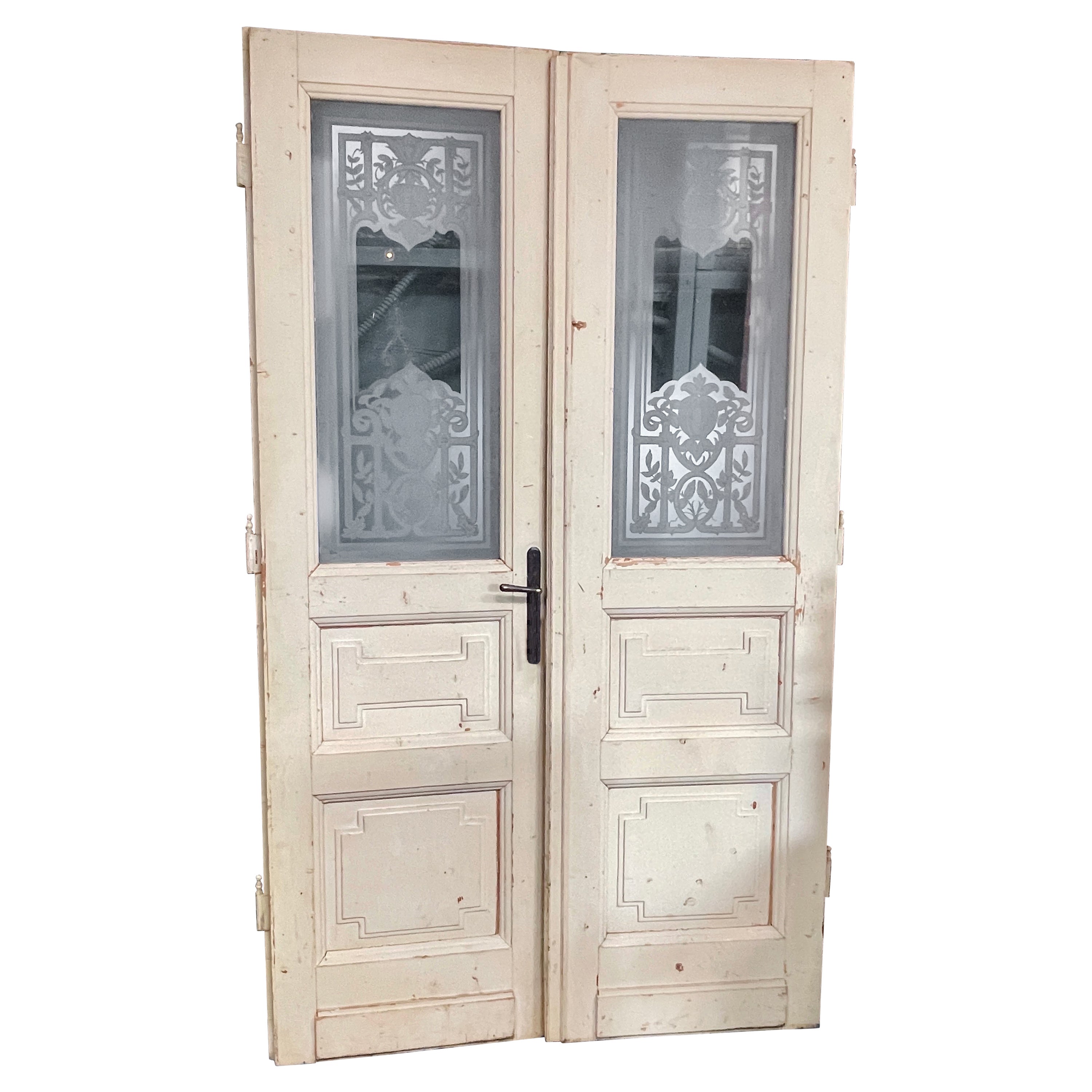 Pair of Etched Glass Doors, circa 1900