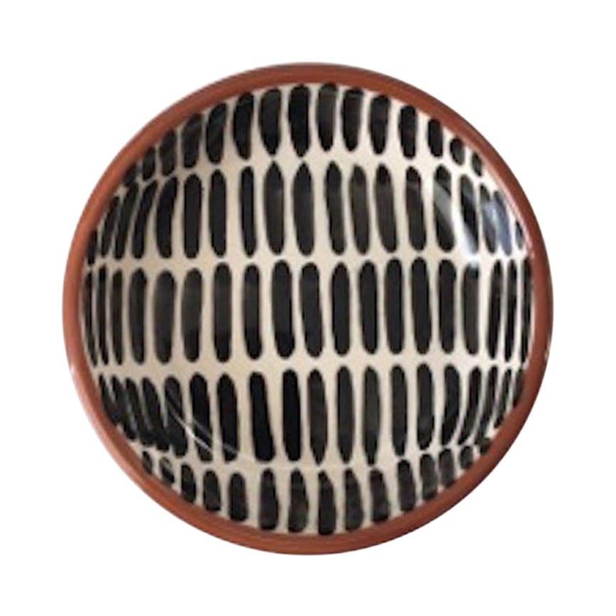 Handmade Ceramic Black and White Dash Pattern Mini Bowl, in Stock