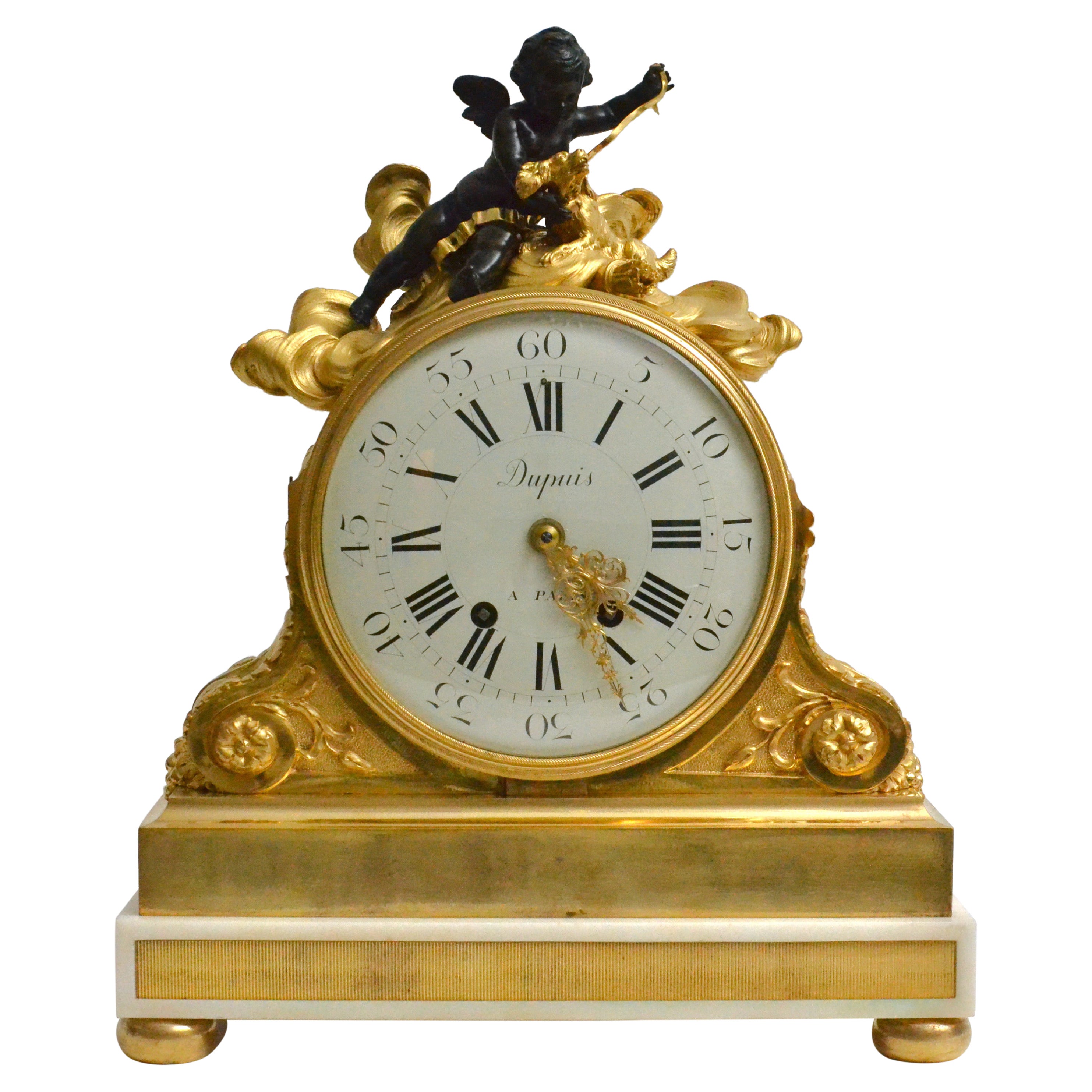 Escalier de Cristal Gilt Bronze and Carrara Marble Clock, France, 19th Century