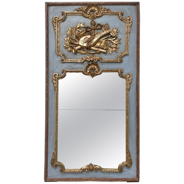 19th Century French Louis XV Stucco Carved and Gilded Trumeau Mirror For Sale