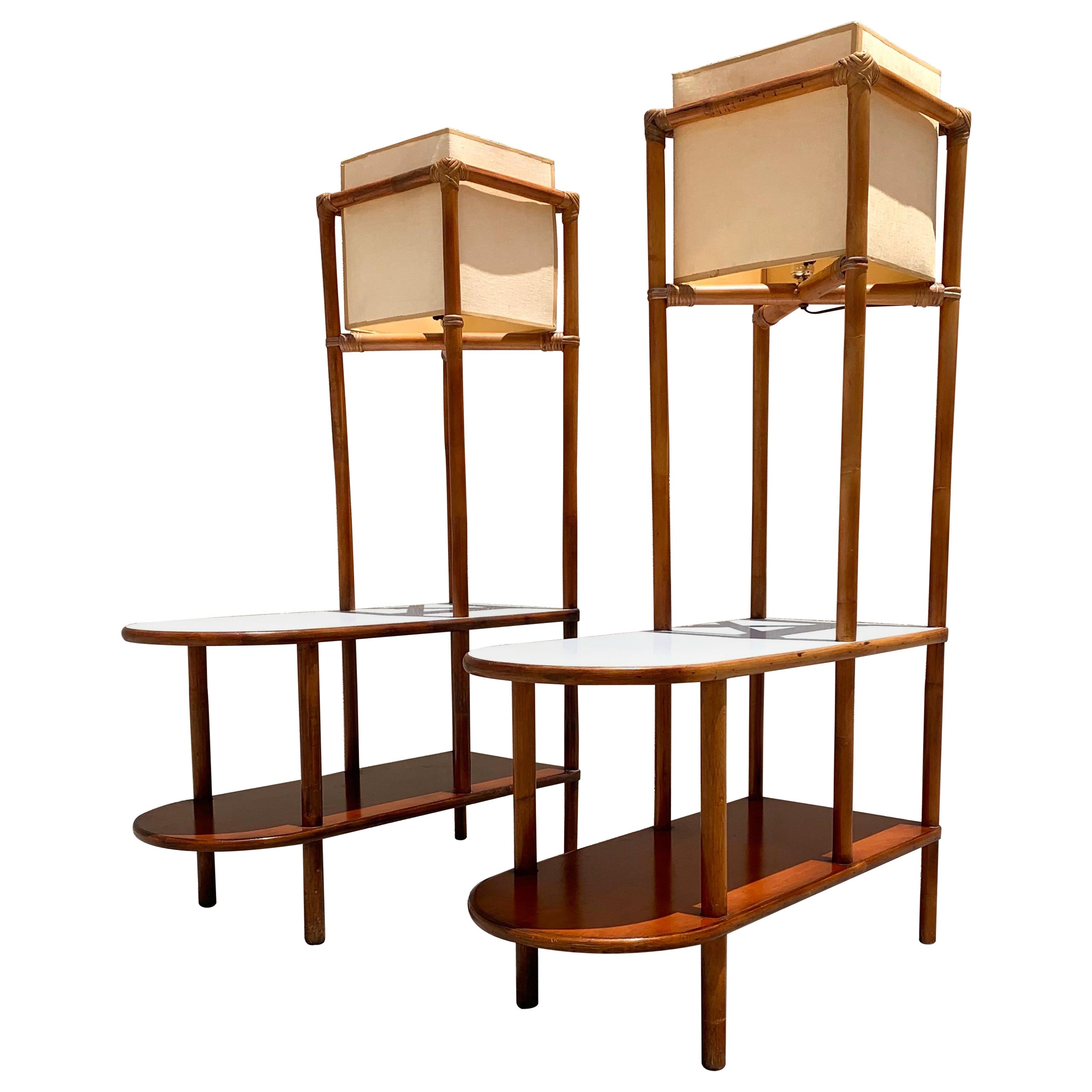 Tommi Parzinger Attributed Lighted End Tables, a Pair For Sale