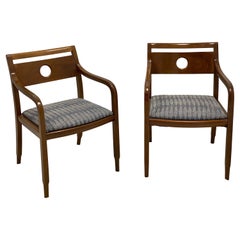 Vintage Mid-Century Modern Mahogany Ward Bennett Bent Wood Arm Chairs, Pair